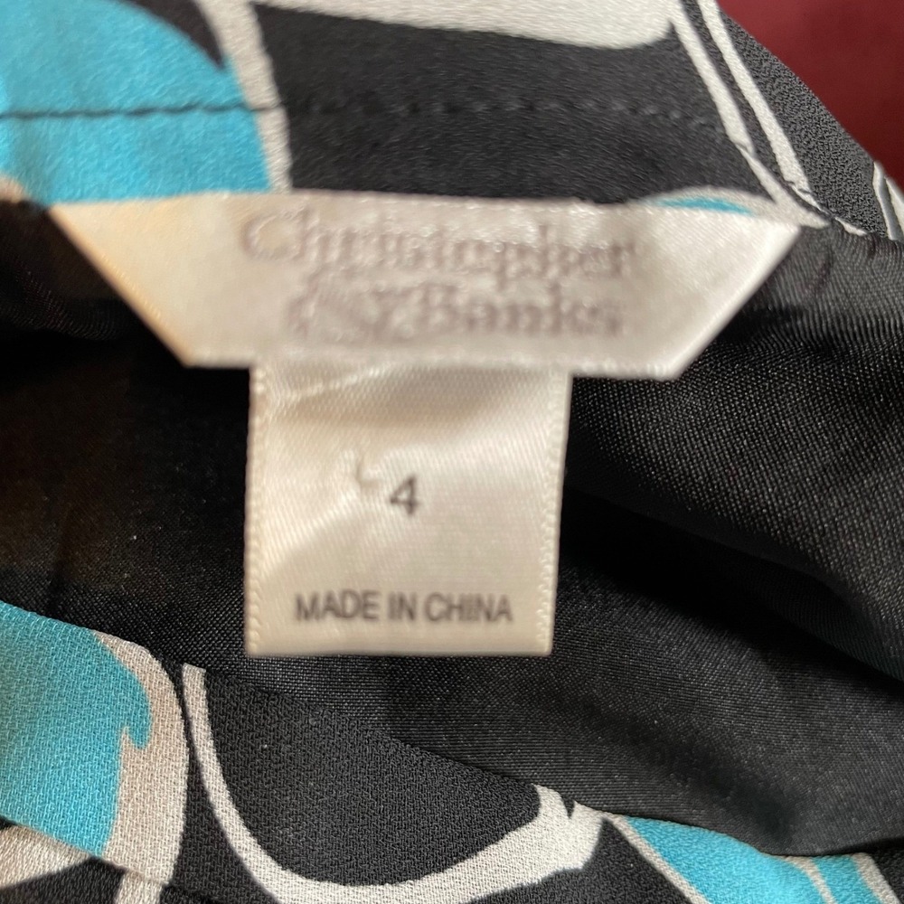 Christopher & Banks Size 4 Geometric Abstract‎ Print A-Line Skirt Blue Black - Picture 2 of 6